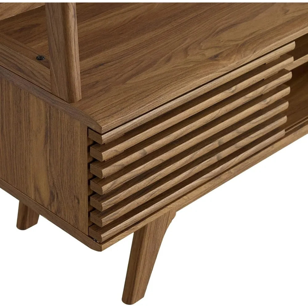 Mid-Century Modern TV Stand Entertainment Center 70 Inch Walnut Wood