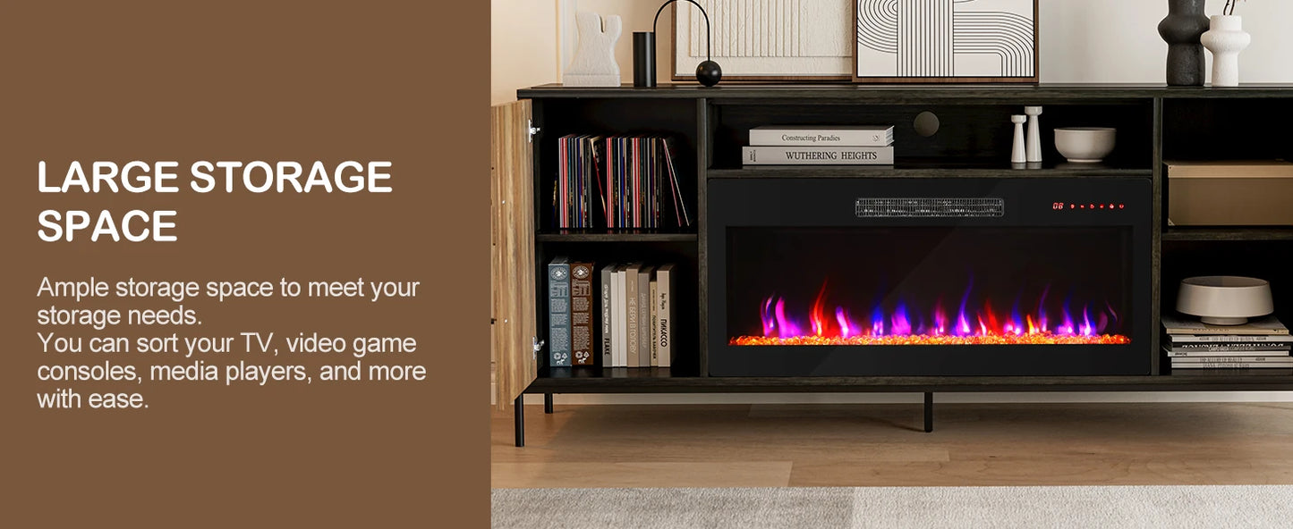 68 Inch TV Stand with Electric Fireplace and Storage Cabinet