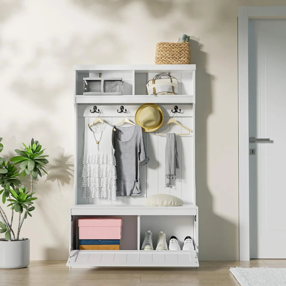 Hall Tree Bench with Shoe Storage Coat Rack Entryway Organizer