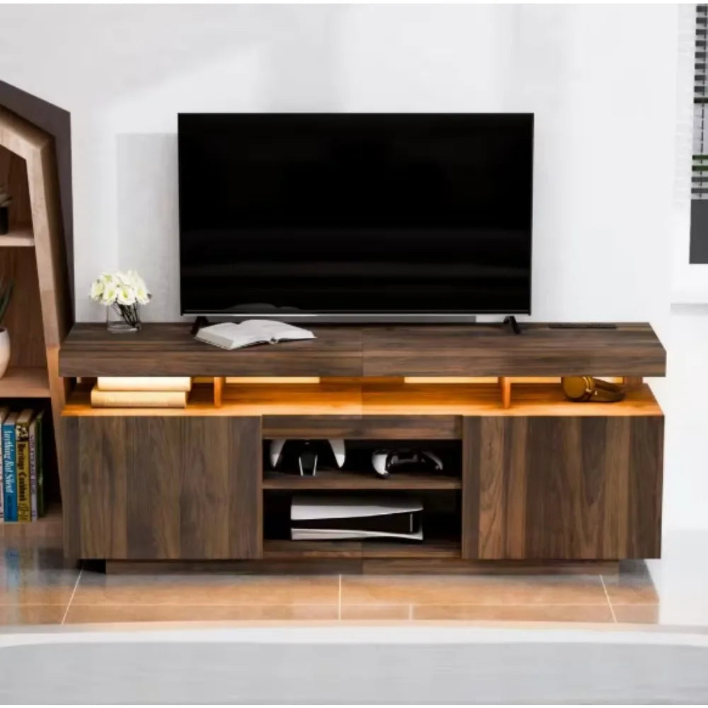 Modern TV Stand for 70 in TVs with RGB LED Lights and Outlets