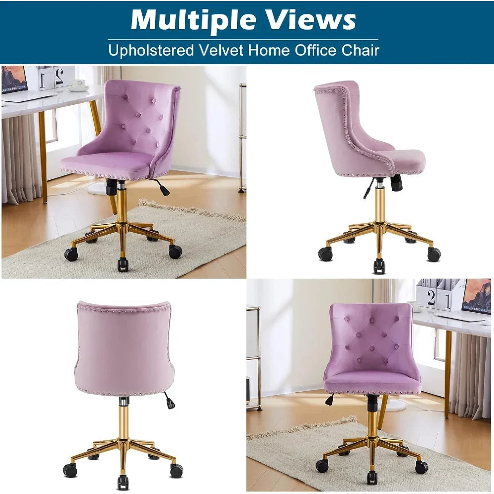 Mauve Purple Armless Home Office Desk Chair with Gold Base and Wheels