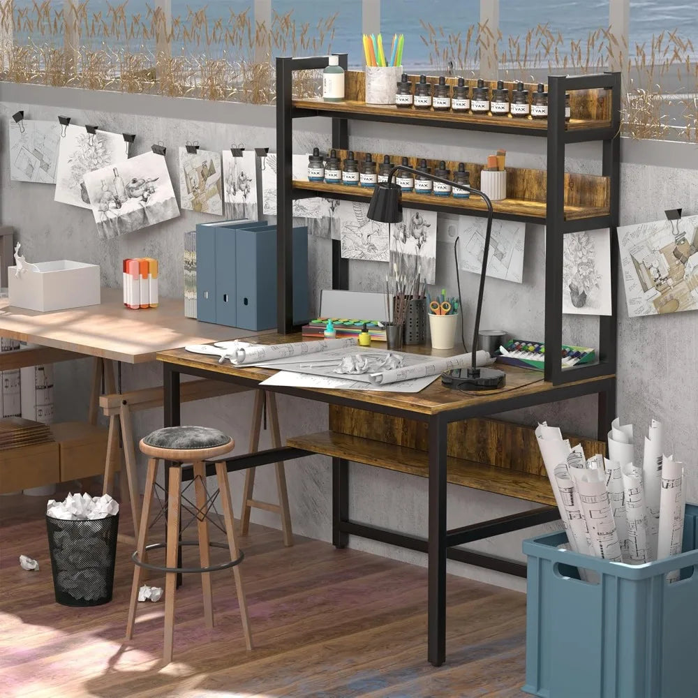 Computer Desk with Shelves 47" W Home Office Study Table Modern Design