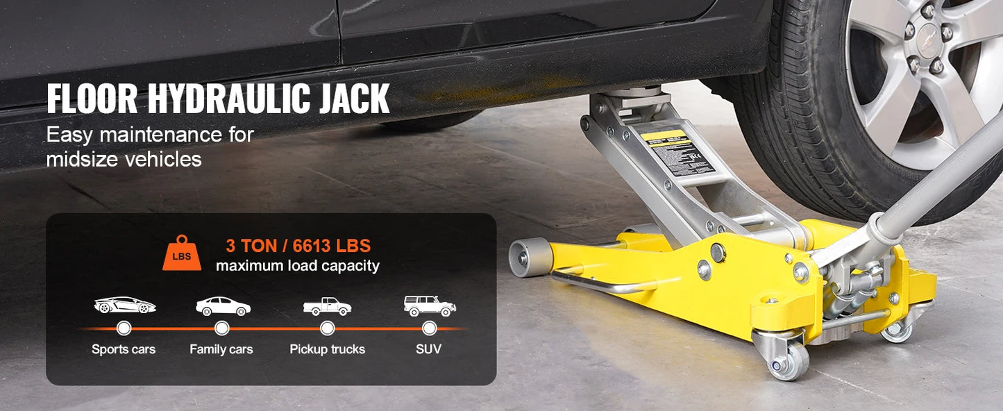 Ljustra Hydraulic Floor Jack 3 Ton Low Profile Aluminum Auto Repair Tool