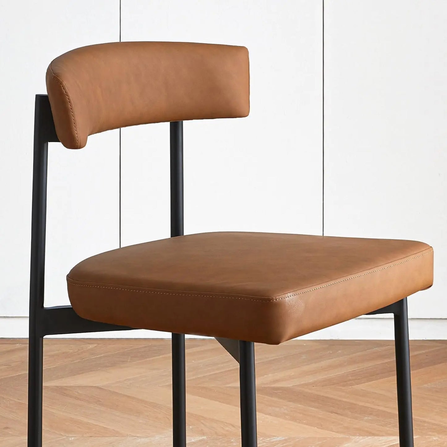 Brown Modern Bar Stools Set of 2 Faux Leather Curved Backrest Kitchen