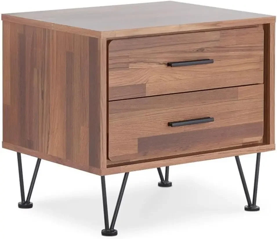 Ljustra Wooden Rectangular 2-Drawer Nightstand with V Shaped Legs