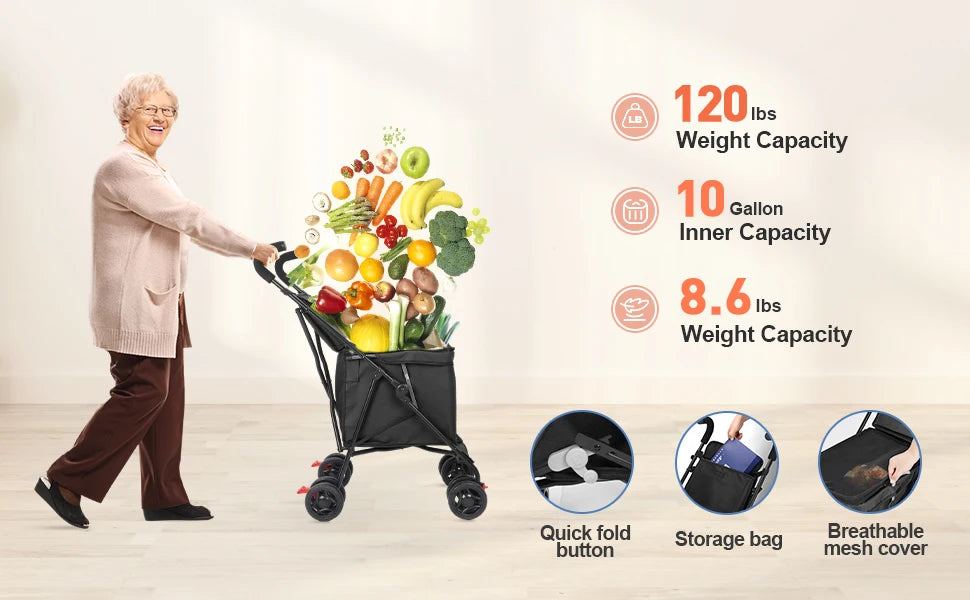 Multifunctional Folding Cart Pet Stroller Lightweight Market Trolley