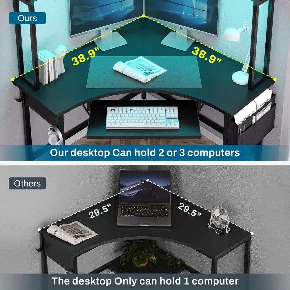 Ljustra Corner Desk with Hutch LED Lights Small Computer Desk Storage