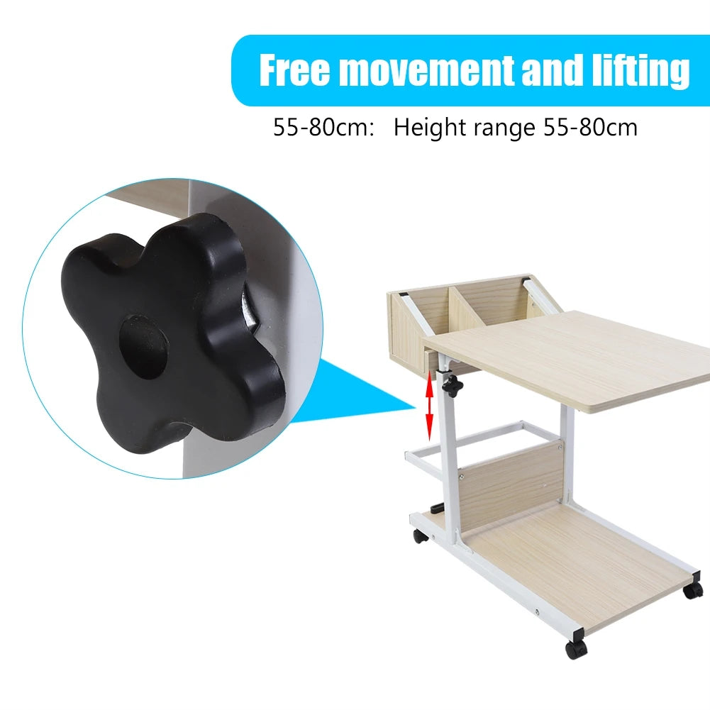 Portable Multifunctional Laptop Desk with Wheels and Storage Drawer