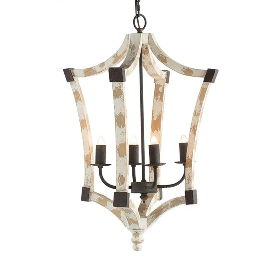 4-Light Wood Chandelier Adjustable Chain Fixture for Dining Room