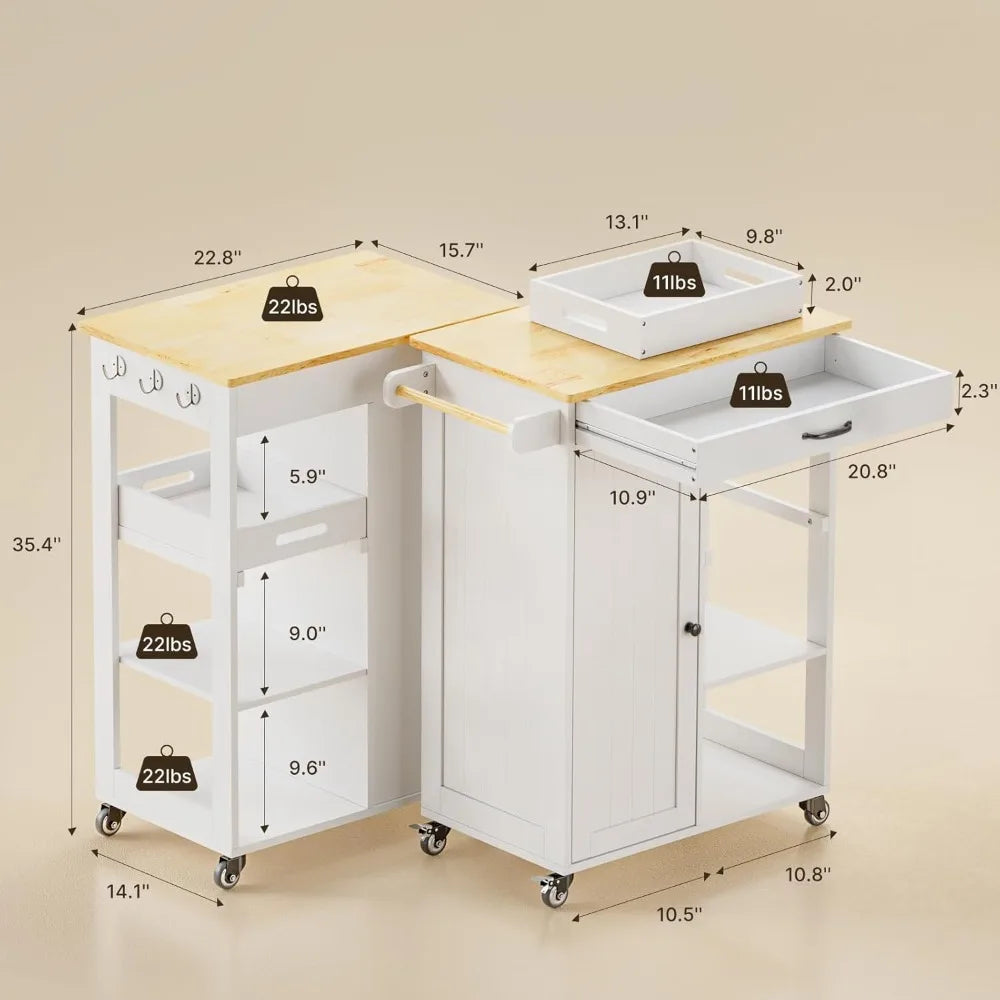 Ljustra Kitchen Island Cart Rolling Trolley with Drawer and Removable Tray