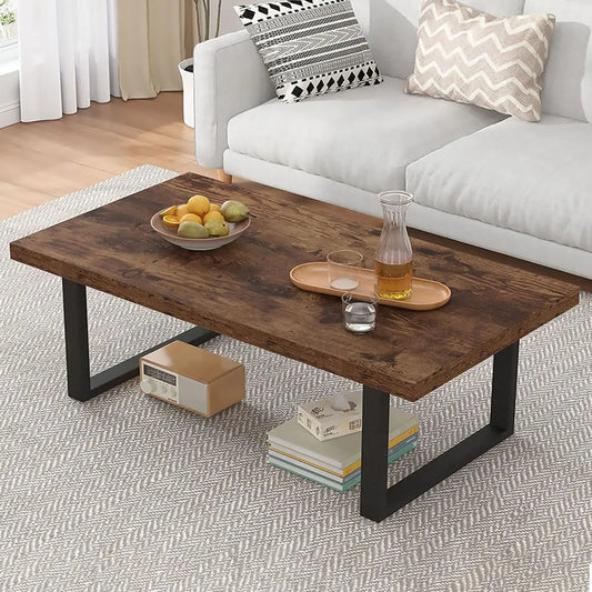 Rustic Industrial Rectangle Coffee Table Minimalist Wooden Center Table