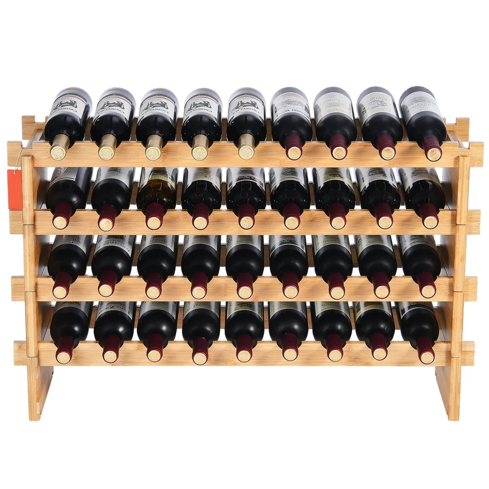 36 Bottle Modular Bamboo Wine Rack Freestanding Stylish Kitchen Bar