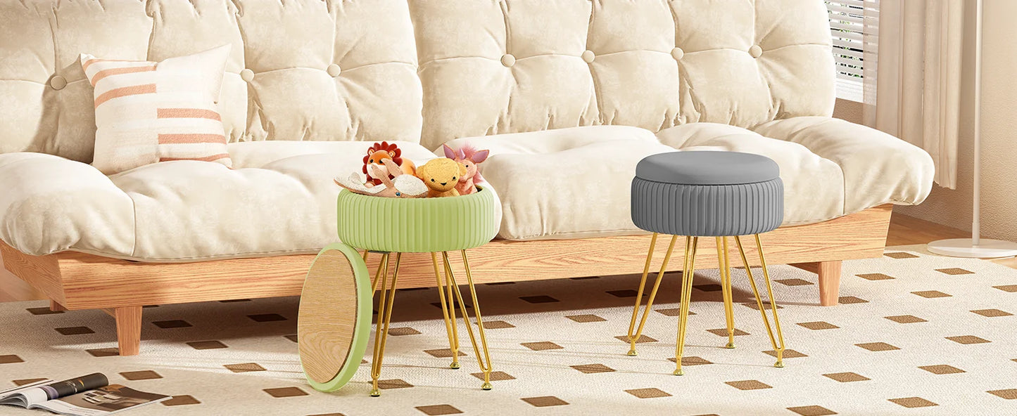 Redlife Velvet Vanity Stool Chair with Storage Makeup Footrest Living Room