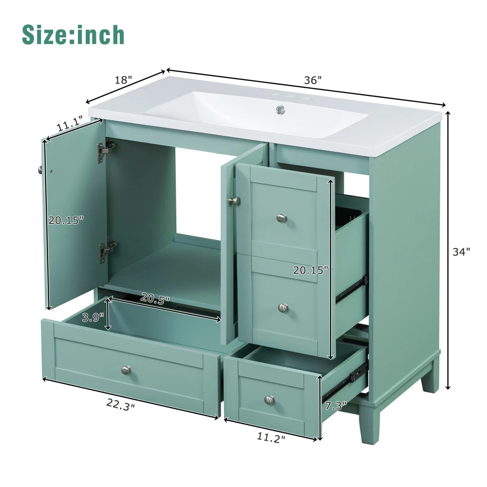 36 Inch Modern Bathroom Vanity with USB Charging and Ample Storage