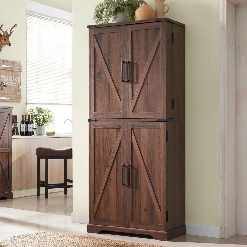 72 Inch Tall Kitchen Pantry Storage Cabinet with Barn Doors Organizer
