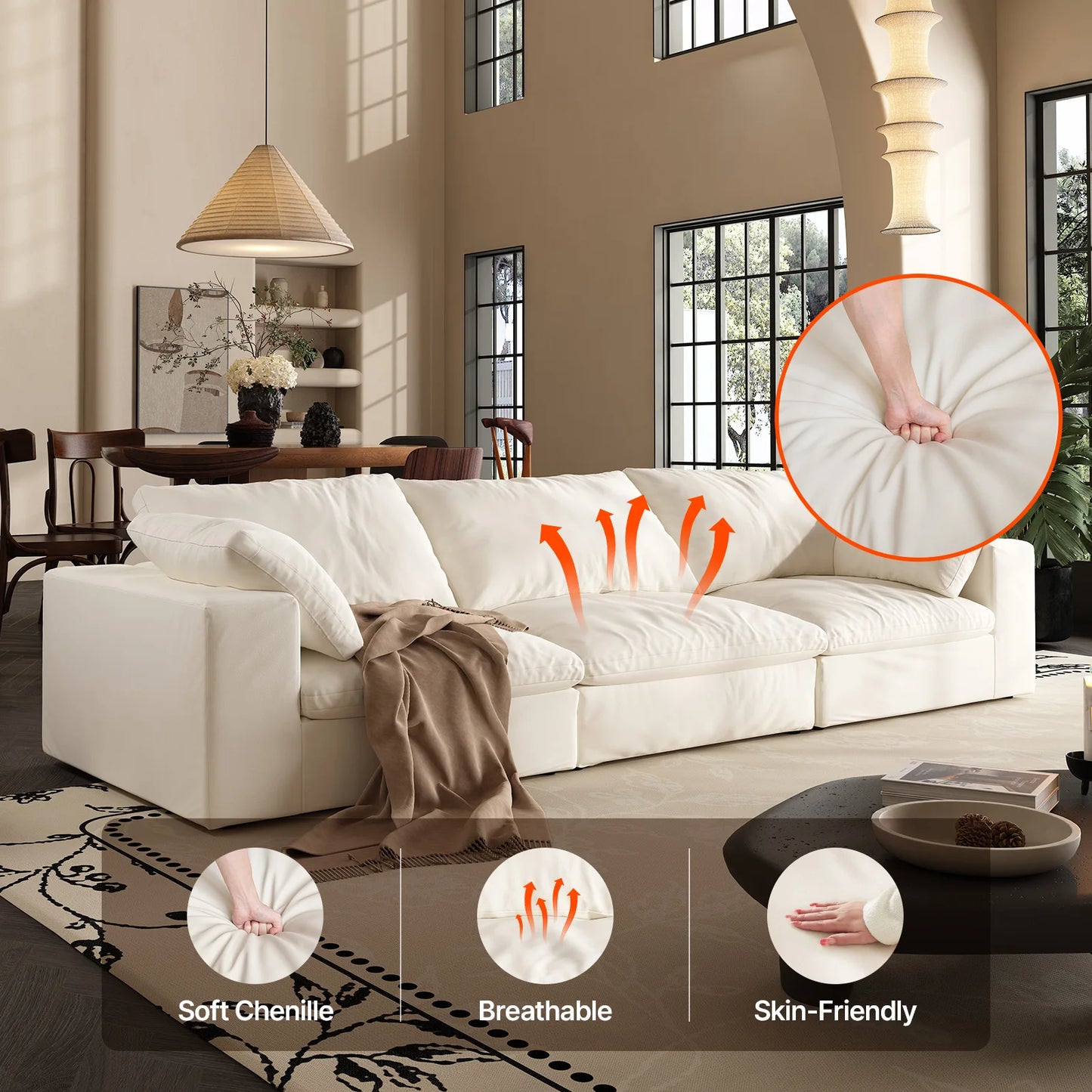 U-Shaped Cloud Couch Down-Filled Modern Modular Sectional Sofa Living Room