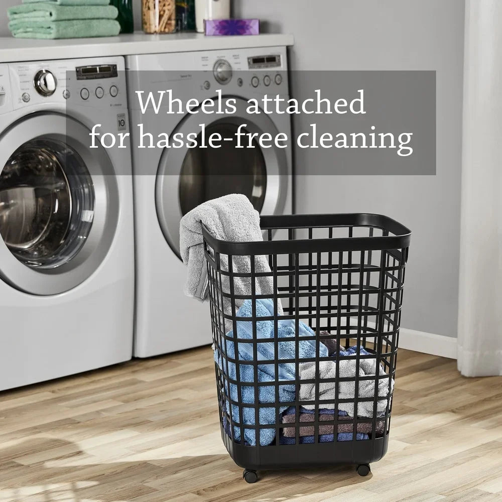 Rolling Laundry Hamper 2.6 Bushel Open-Top Plastic with Casters