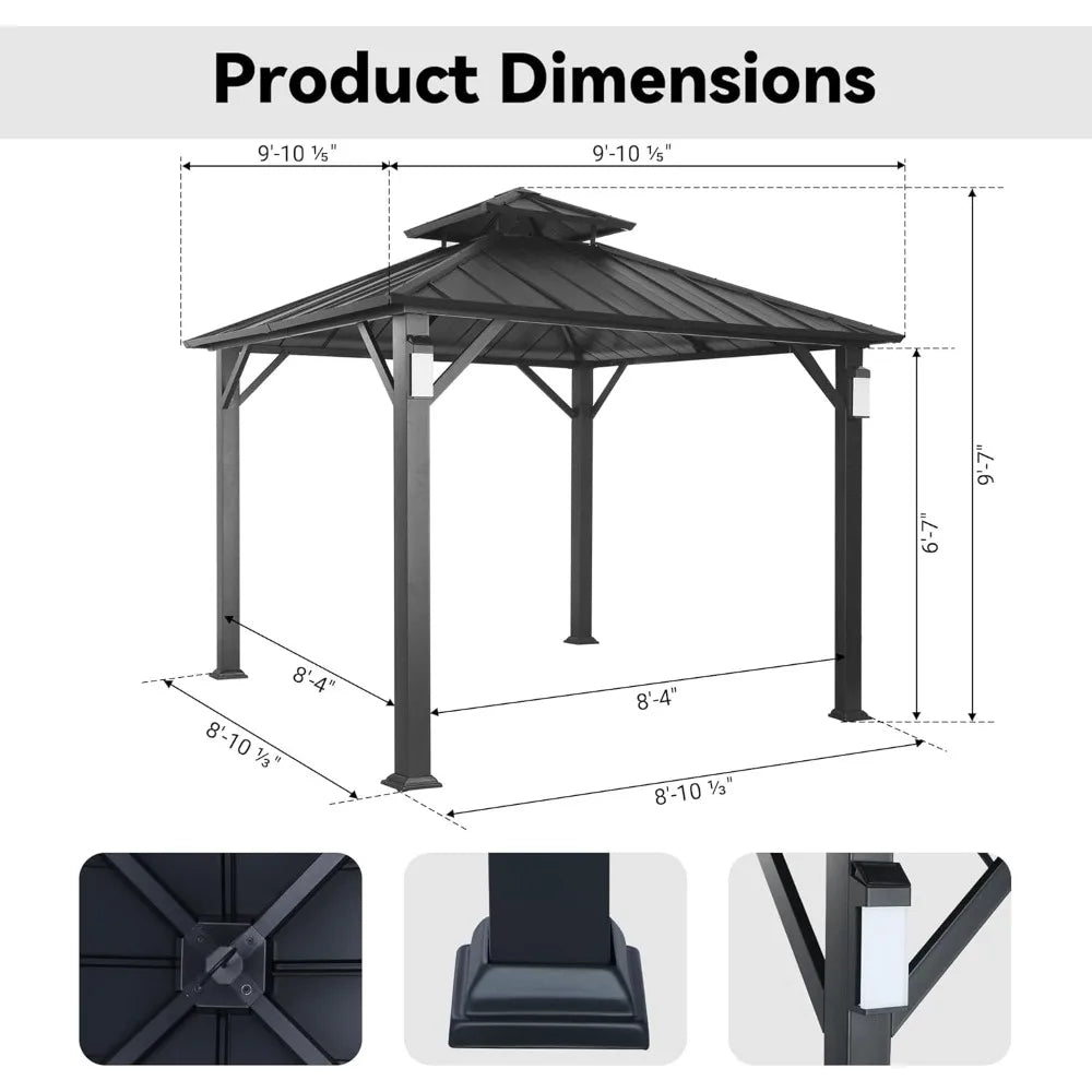 10x10 Modern Hardtop Gazebo with Metal Structure and LED Lights