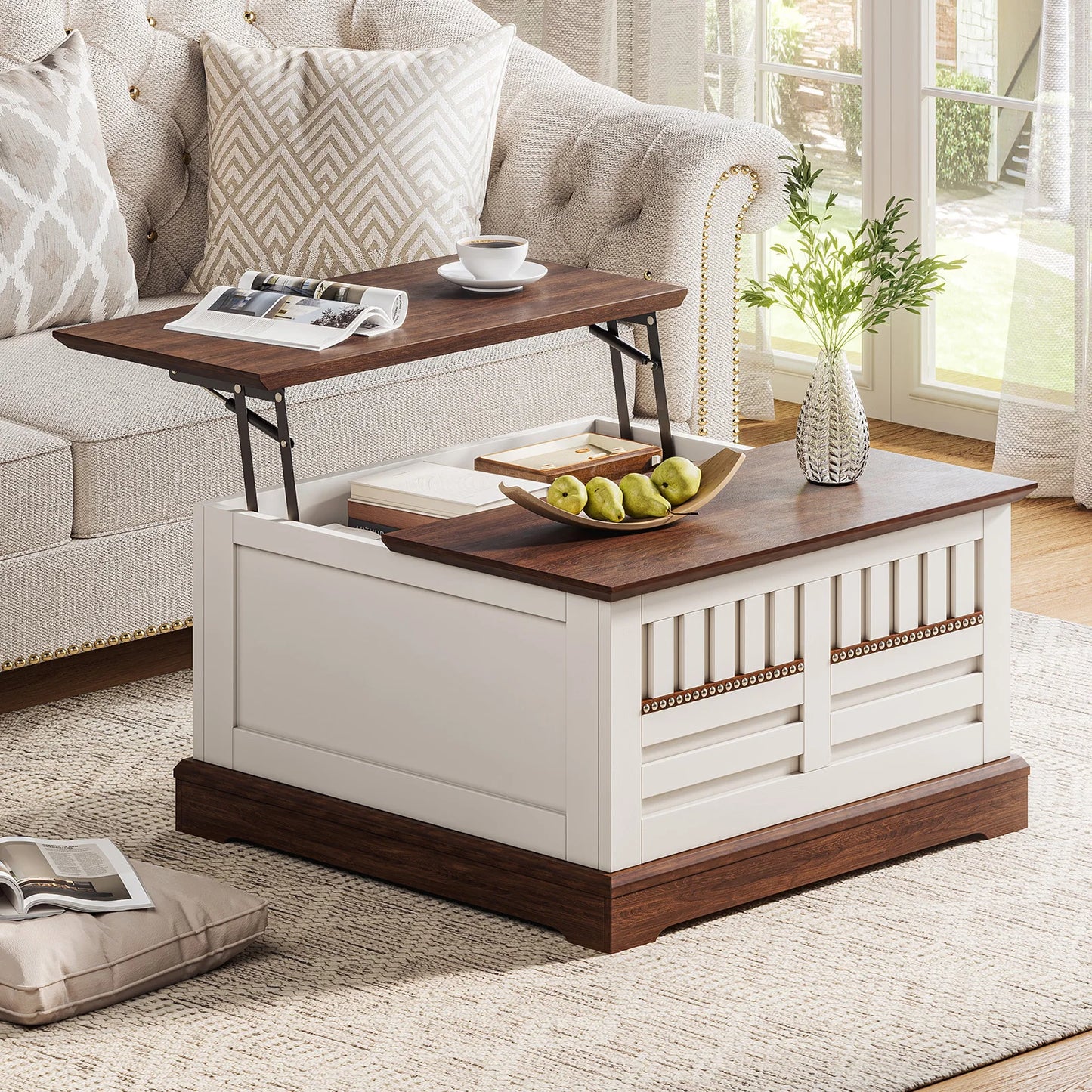 Farmhouse Lift Top Coffee Table with Hidden Storage for Living Room