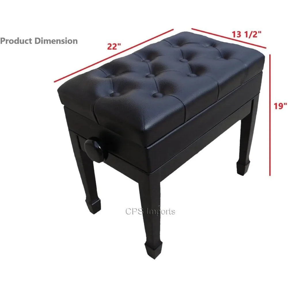 Genuine Leather Adjustable Artist Piano Bench Stool with Music Storage