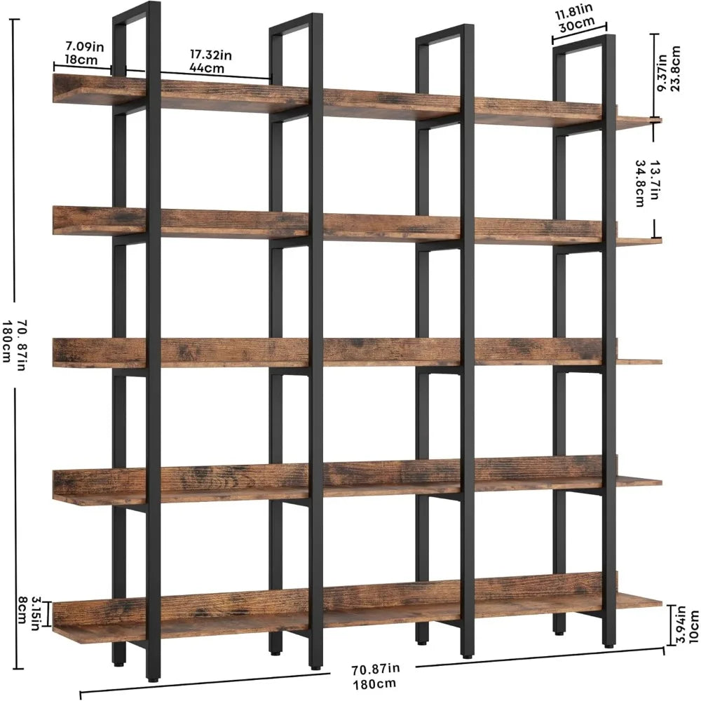Large Triple Wide 5 Tier Etagere Bookcase for Home Office Decor