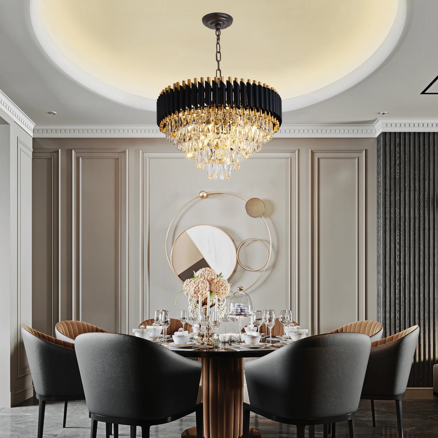 Modern Crystal Chandelier 5-Tier K9 Light Fixture 12 Bulbs