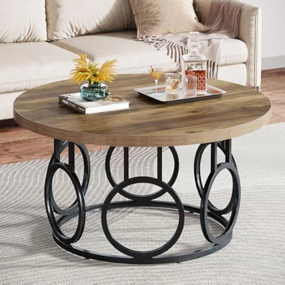 31.5 Inch Round Coffee Table Rustic Modern Accent Furniture Industrial Design