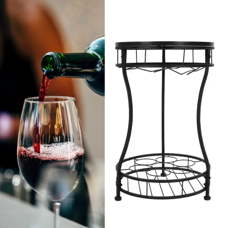 Round Freestanding Iron Wine Rack Organizer Wine Bottle Holder Kitchen Bar