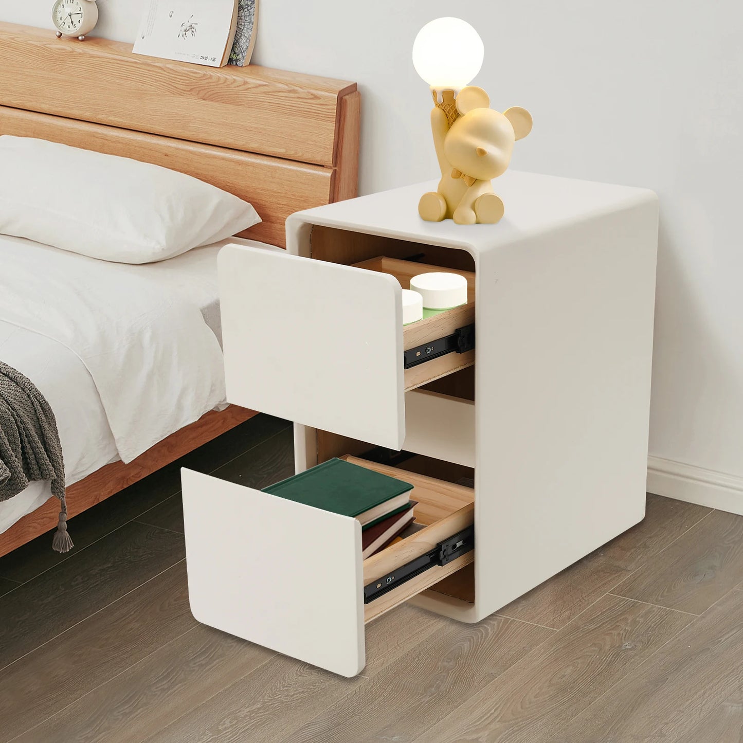 2 Drawers Narrow Nightstand Bedside Table Modern Storage Cabinet