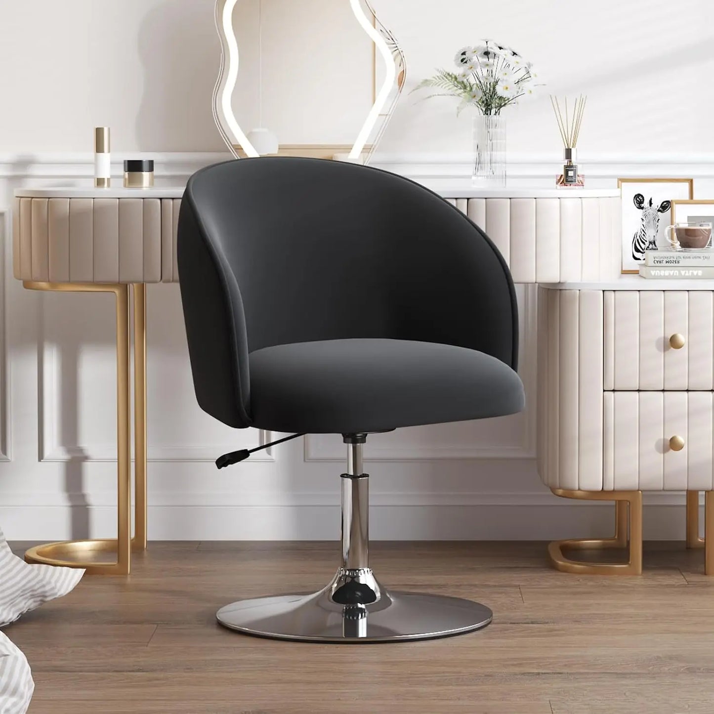 Vanity Chair PU Leather Swivel Accent Chair Adjustable Height Makeup Chair