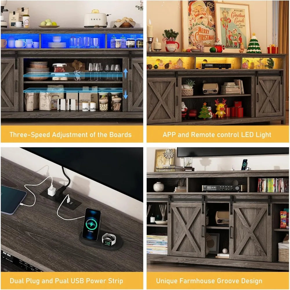 70 Inch LED Farmhouse TV Stand for 80 Inch TVs Storage Cabinets