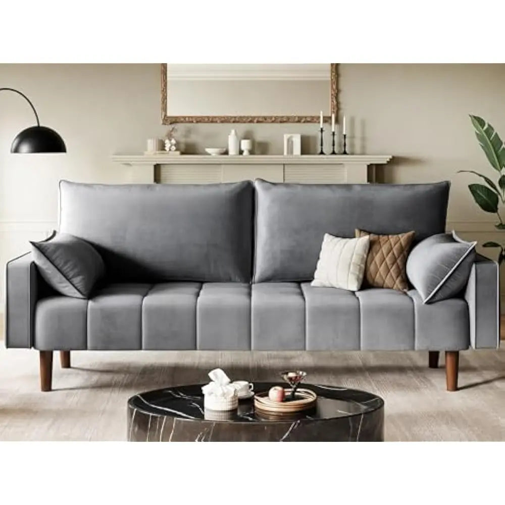 Ljustra 67" Loveseat Sofa Velvet Couch with Pillows & Storage