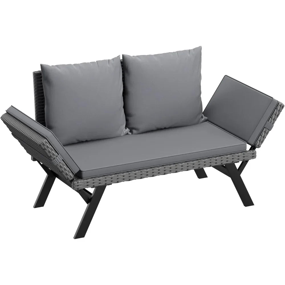 Ljustra Outdoor Convertible Sofa Woven Rattan Patio Furniture Sunbed