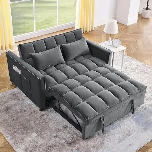 3-in-1 Convertible Sleeper Loveseat Sofa Bed Plush Pull-Out Futon w/ Storage