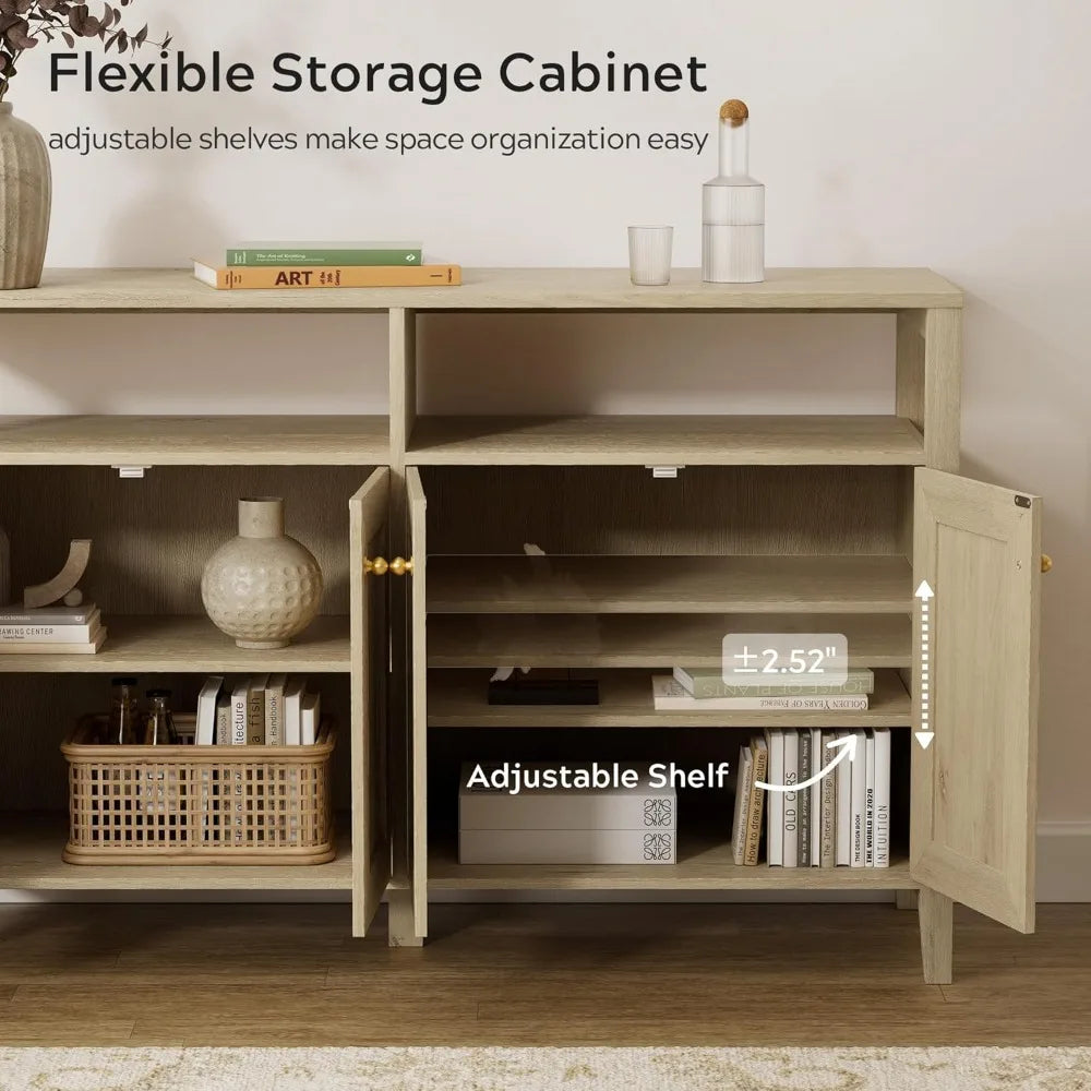 Farmhouse TV Stand Storage Cabinet Sideboard with Adjustable Shelves