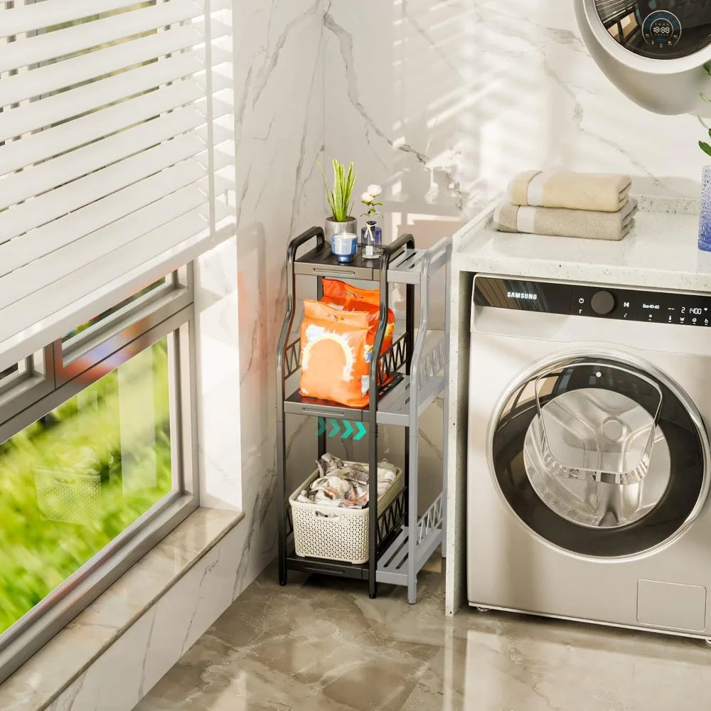 Bathroom Shelf Organizer 3 Tier Expandable Slim Storage Unit Rack