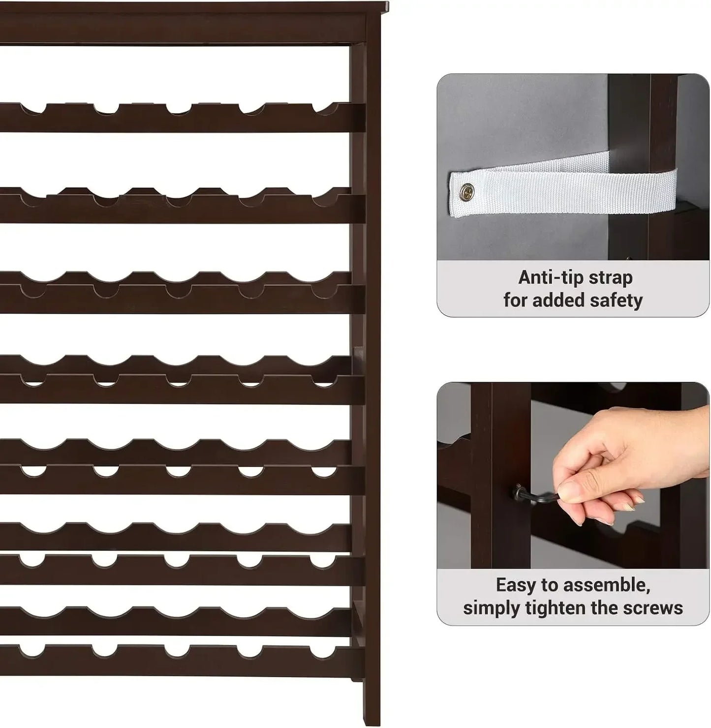 42 Bottle Wine Rack Free Standing 7 Tier Bamboo Storage Display Stand