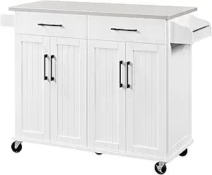 Rolling Kitchen Island Stainless Steel Top Storage Cart on Wheels