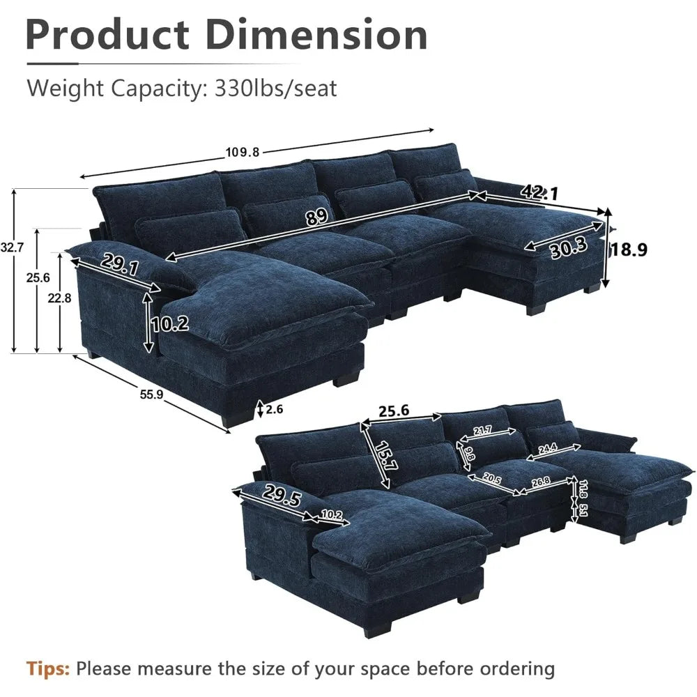 Luxury Modern U Shaped Sofa 110 Inch 4 Seater Sectional Couch