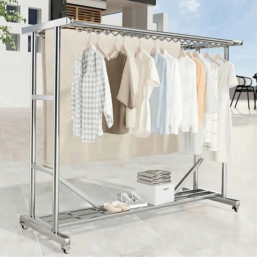Heavy Duty Clothing Rack 1000LBS Rolling Garment Rack Double Rod