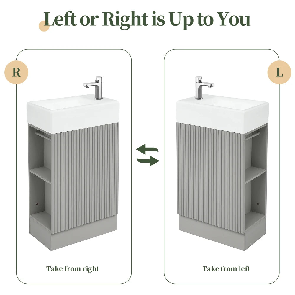 18.6 Inch Bathroom Vanity with Sink and Two-Tier Shelf Left Right Orientation