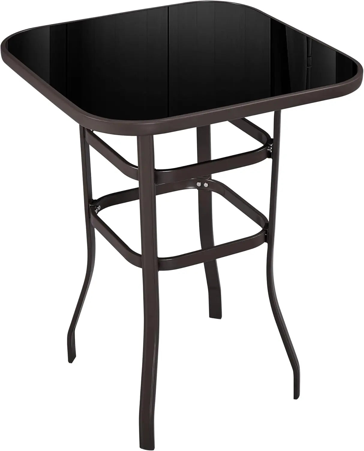 Ljustra Metal Frame Patio Bar Table Tempered Glass Outdoor Bistro Table