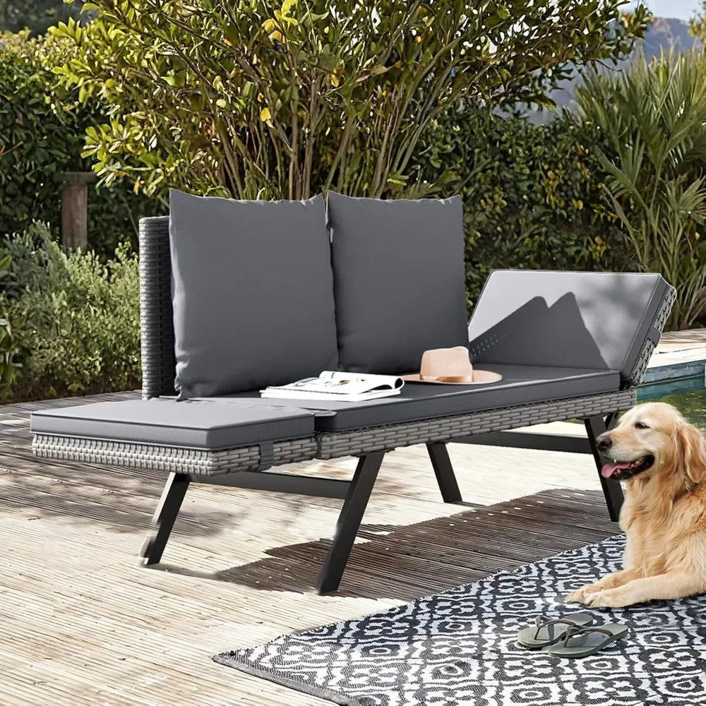 Ljustra Outdoor Convertible Sofa Woven Rattan Patio Furniture Sunbed