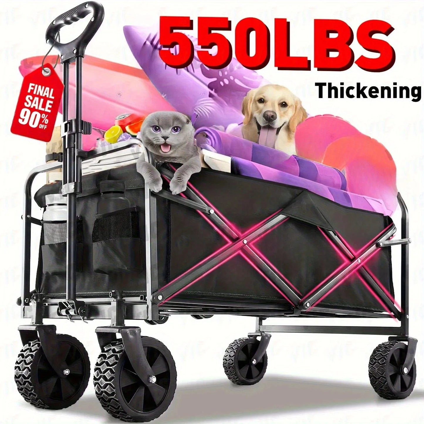 Collapsible Folding Beach Wagon Large Capacity Utility Cart All Terrain