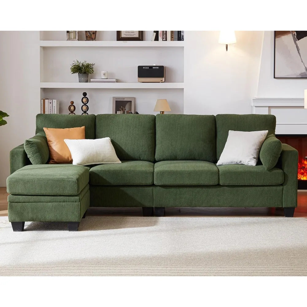 Ljustra Corduroy Modular Sectional Couch with Ottoman Chaise 4-seat Sofa