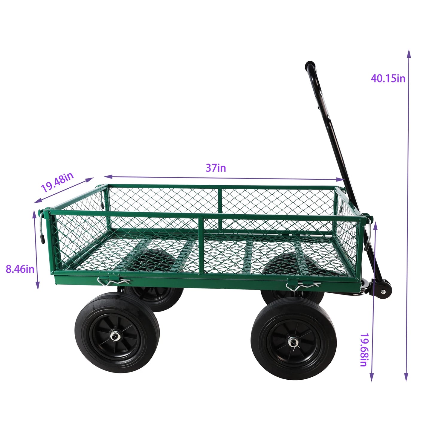 Green Solid Wheel Garden Wagon Cart for Easy Firewood Transport
