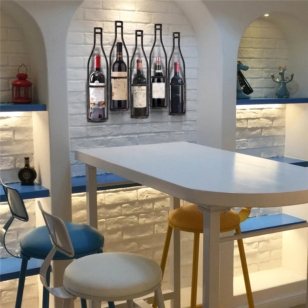 Wall Mounted Wine Rack Metal Hanging Organizer for Kitchen Bar Decor