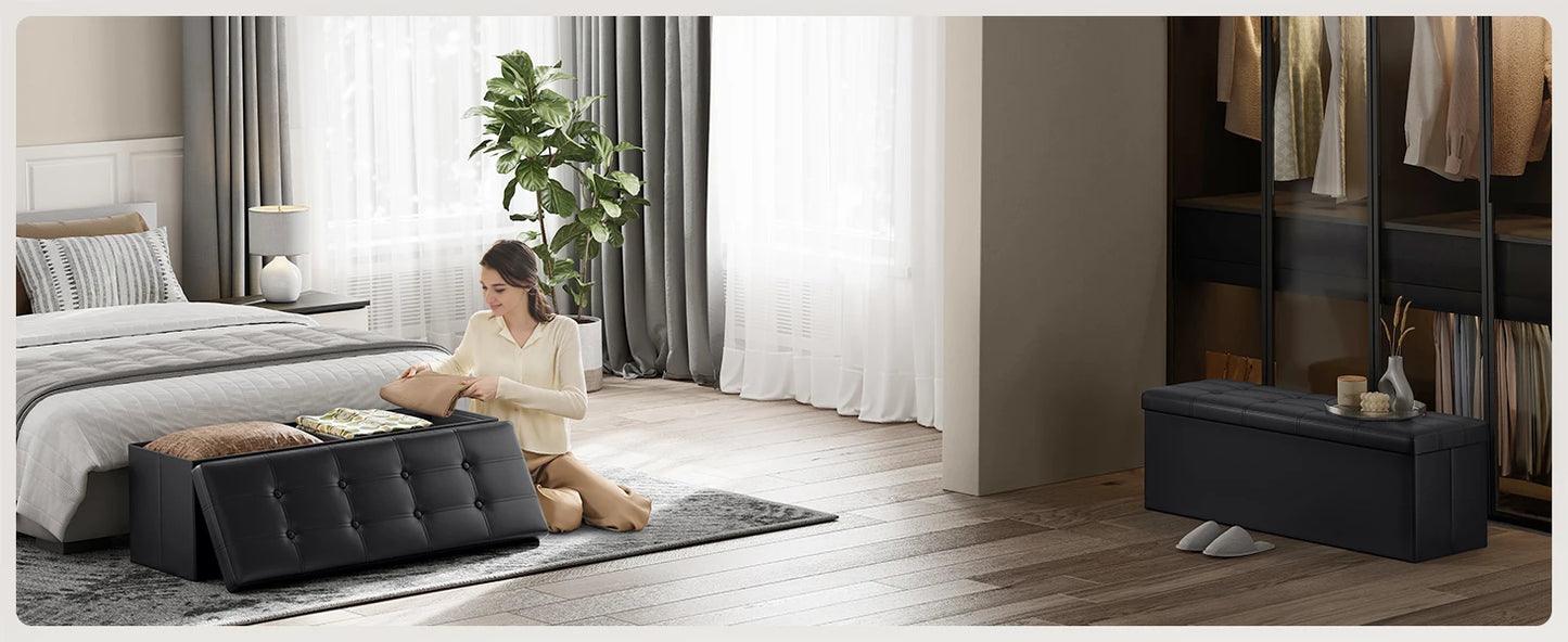 Ljustra 43 Inch Folding Storage Ottoman Bench Coffee Table Faux Leather