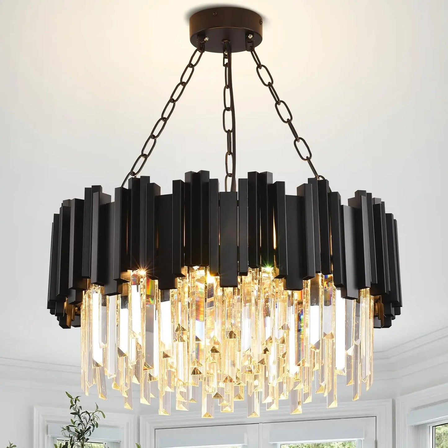 Black Crystal Chandelier Modern 9-Light Fixture for Living Room Entryway