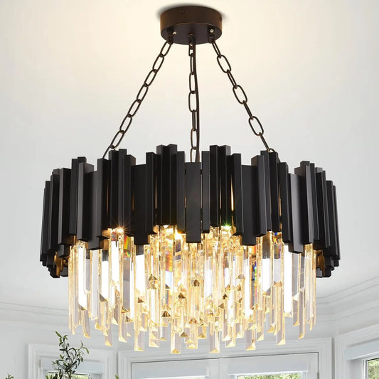 Black Crystal Chandelier Modern 9-Light Fixture for Living Room Entryway